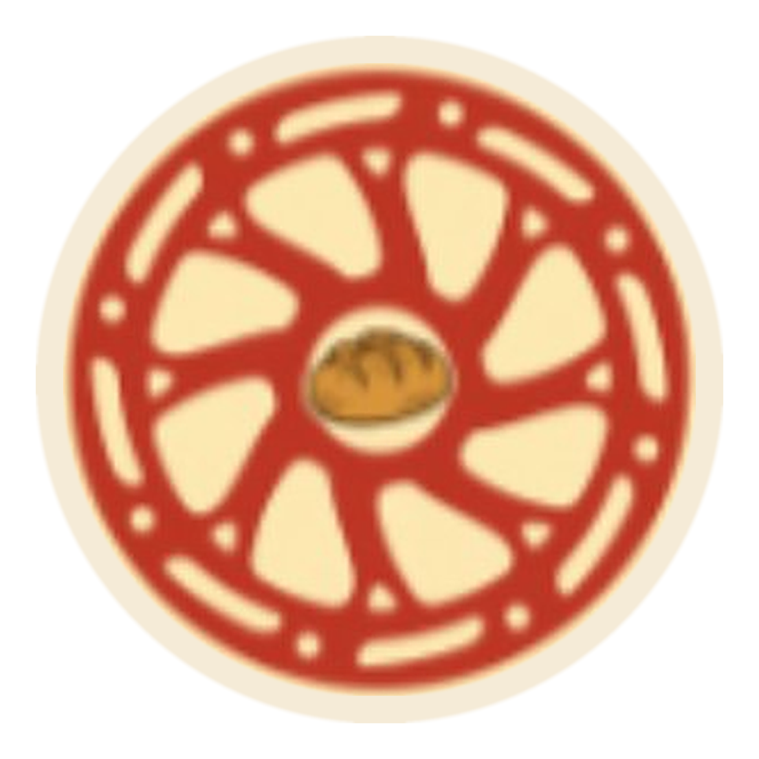 Braking Not Just Bread — the lane's mark: a brick-red brake rotor with a bread loaf at its hub