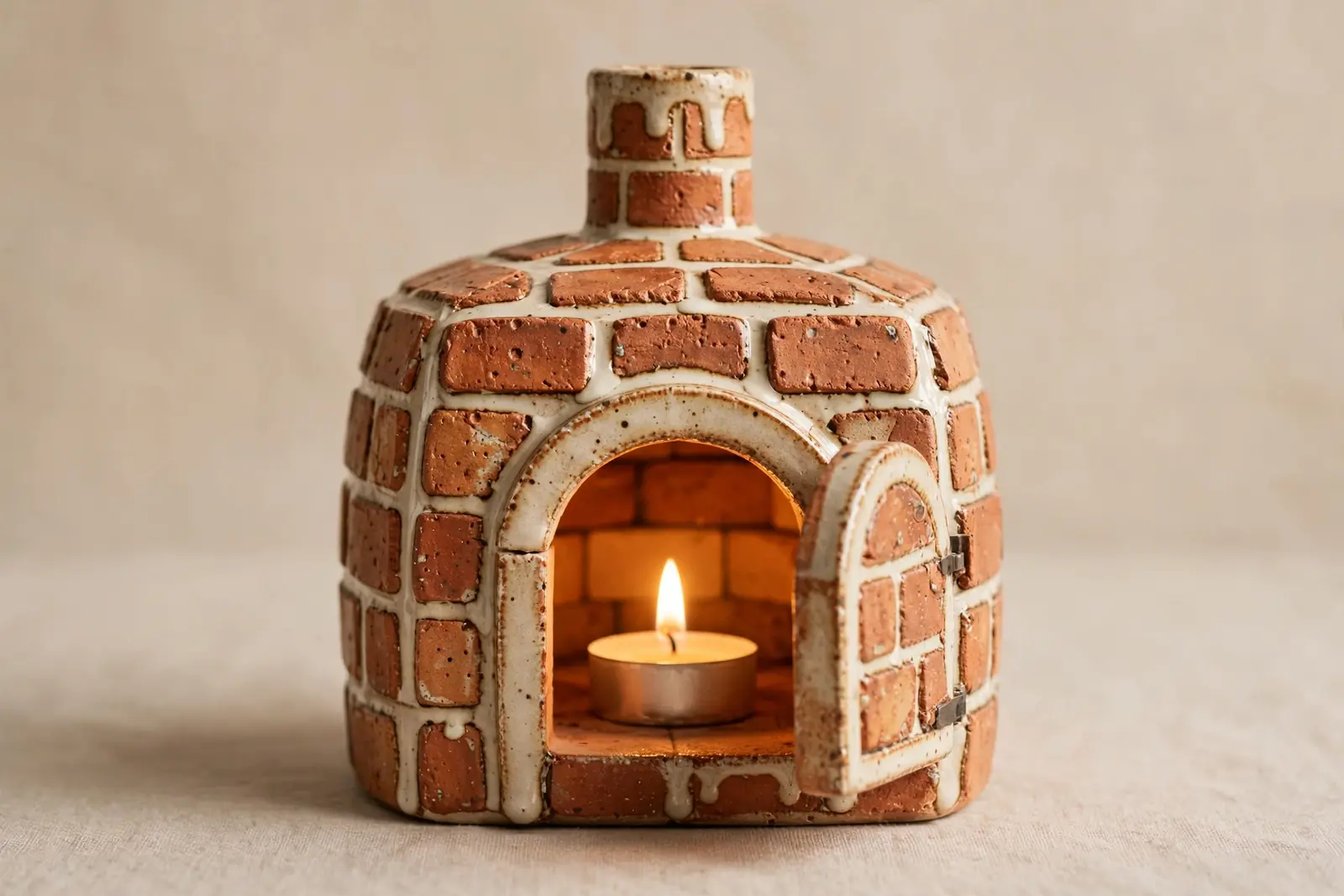 Mini Kiln Candle Holder — the dome kiln form, a miniature kiln holding a tealight in its firebox
